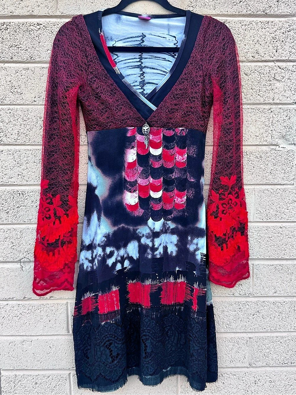 Save The Queen Abstract Vamp Goth Dress in Black & Red size Small